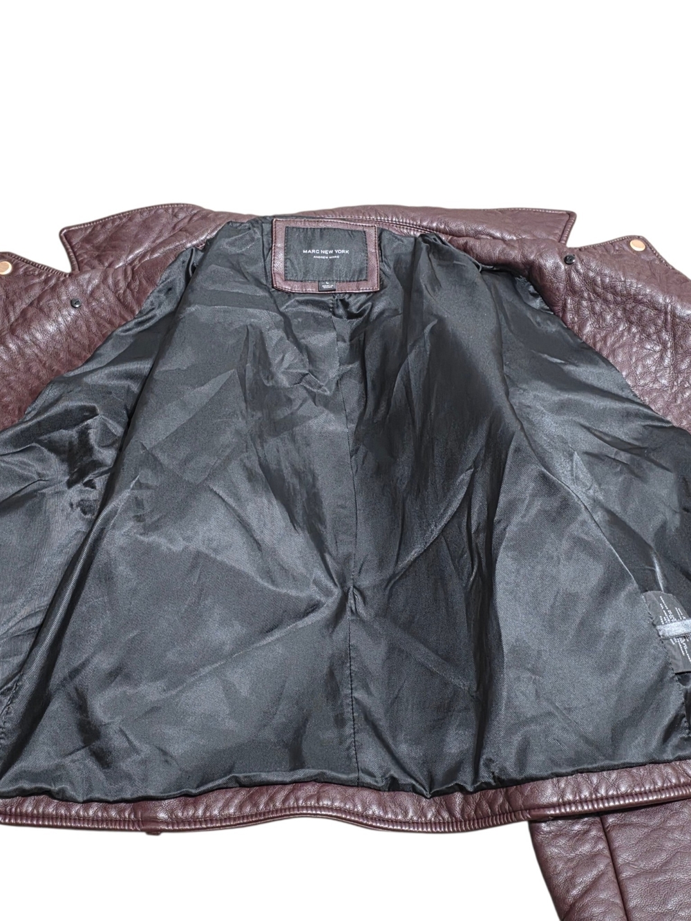 Marc New York Andrew Marc Burgundy Leather Moto Jacket Lg Quilted Biker Zip Coat - Picture 5 of 11